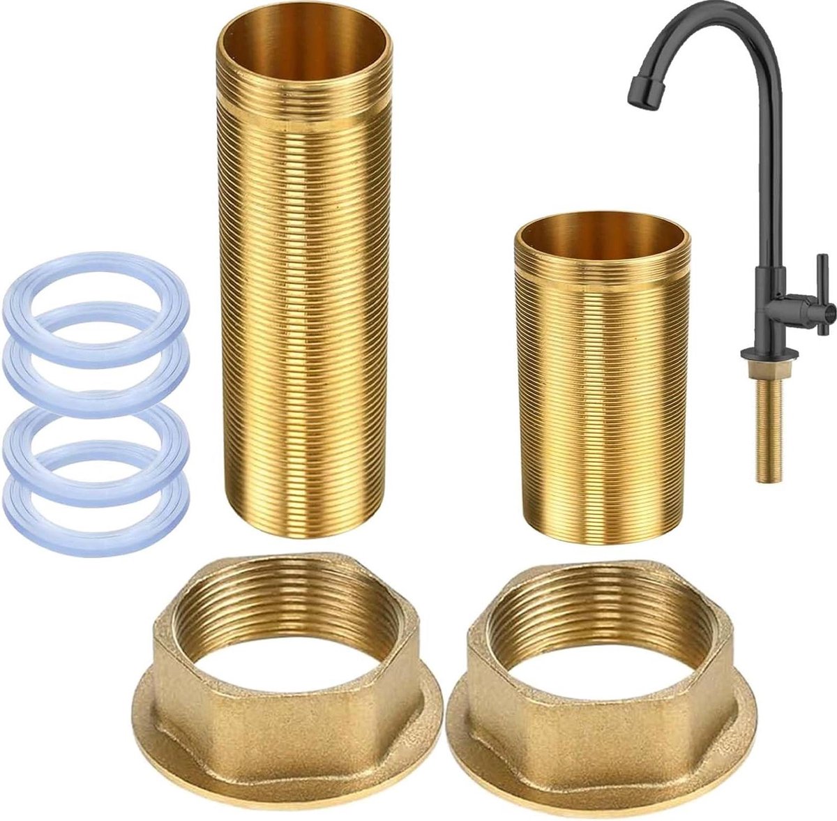 Allecto plus - Koudwaterkraan verlenging met schroefdraadbuismoeren - Set van 2 stuks - Kraaninbouw verlenging (60 mm en 100 mm)