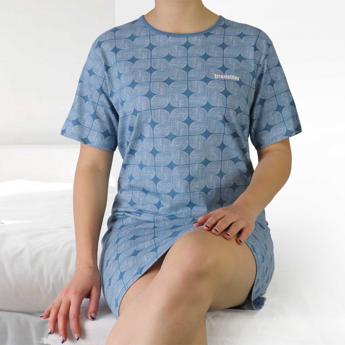 Irresistible Dames Nachthemd - Reliëf print - Ocean Blue blauw