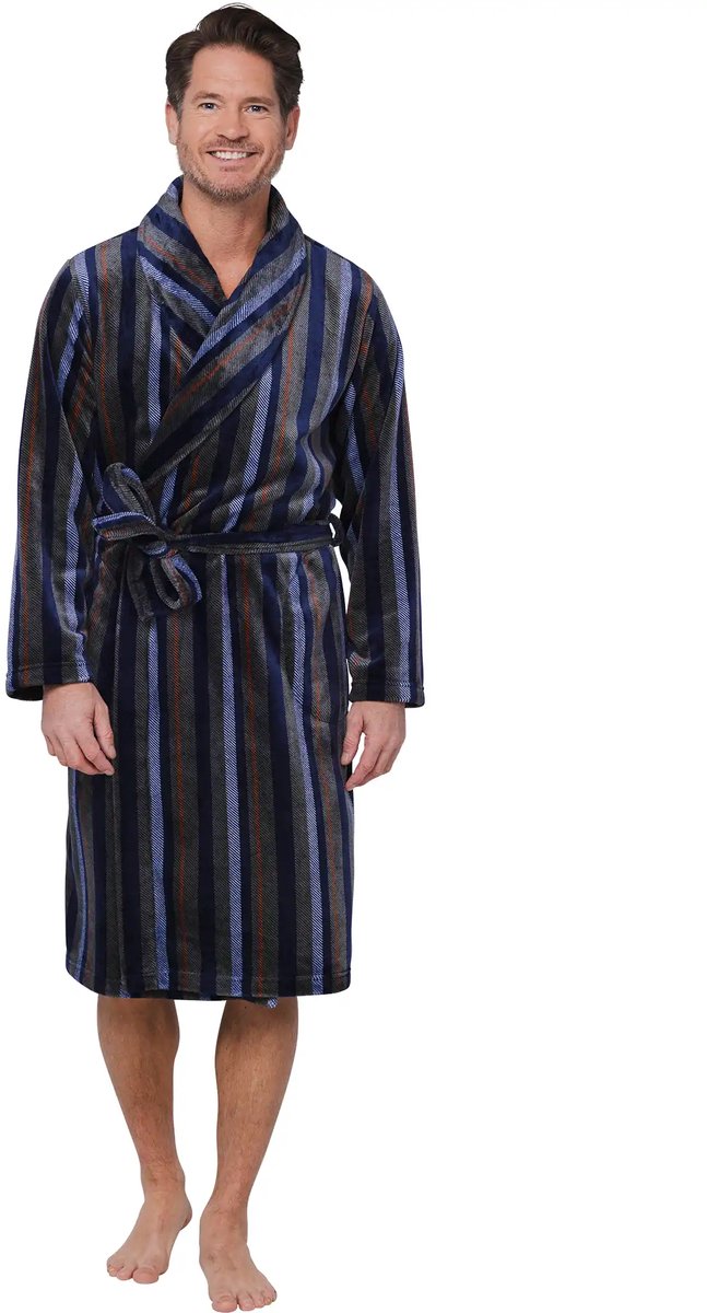 Pastunette - Badjas - Adventure - Fleece - Blauw Gestreept - Maat 3XL