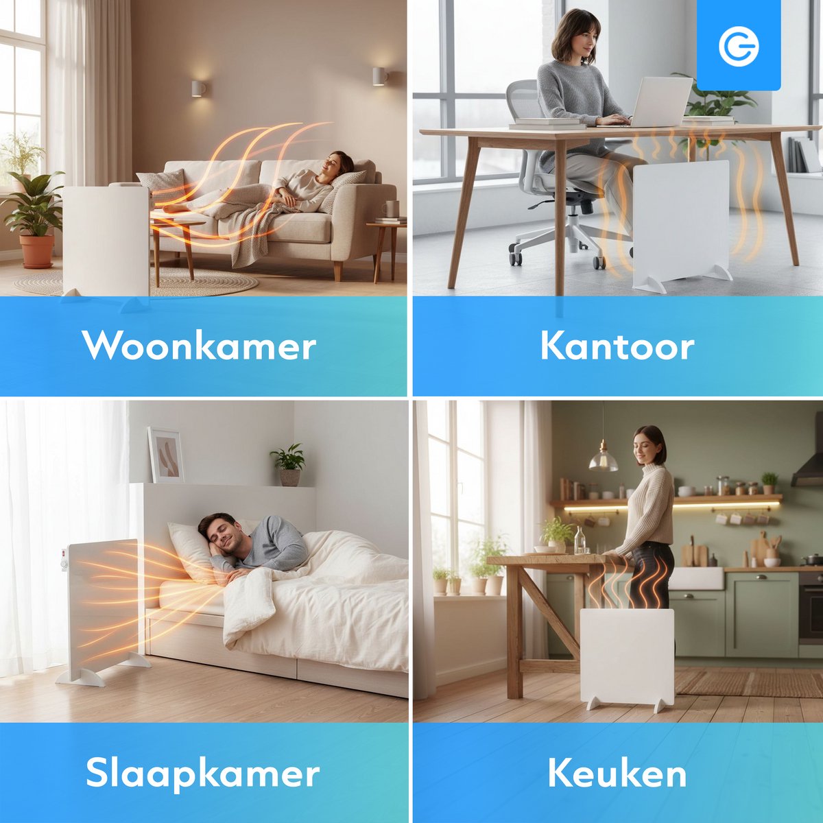 Infrarood Verwarmingspaneel 425W - Voordelig in Gebruik - Makkelijk Verplaatsbaar - 63,7 x 66,3 x 1,1 cm - Overschilderbaar - Elektrische kachel - Thermostaat - Staand - Heater - Bijverwarming - Wit - Silvergear – foto 4