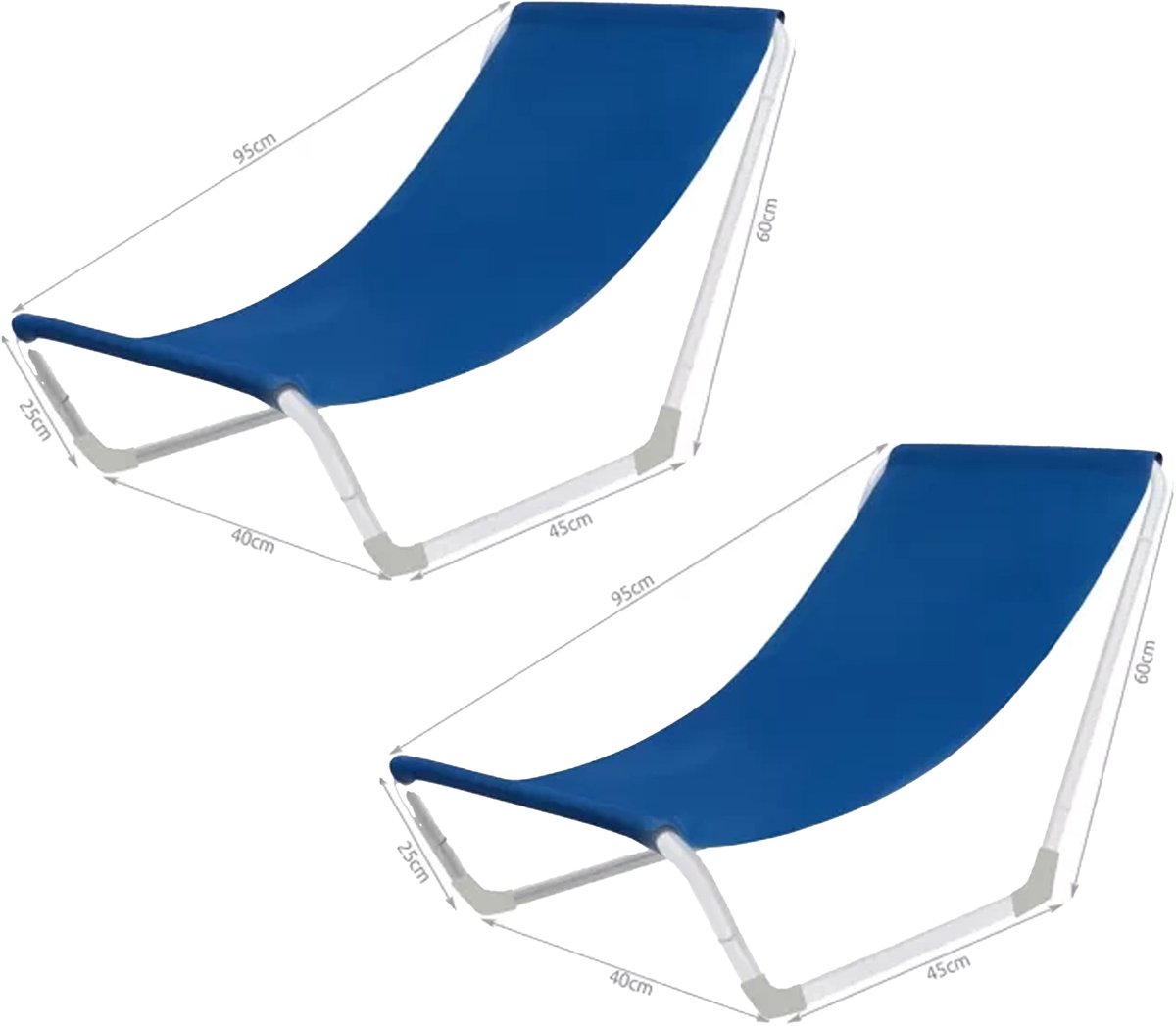 Malatec Strandstoel - 2x - opvouwbaar - lichtgewicht - draagbaar - blauw - 95 x 60 x 45 cm