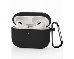 Hoesje - Geschikt voor Apple Airpods Pro 3 - met Clip - Siliconen Hoes - Silicone Case Cover - Zwart