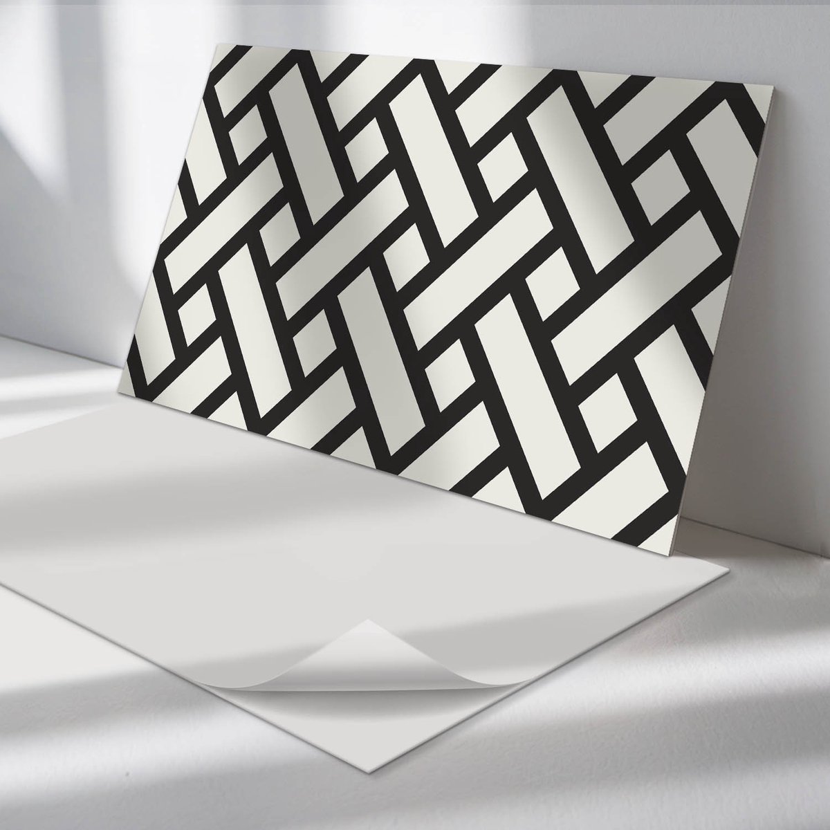 Wallfluent Vinyl Tegels - Verweven Geometrisch Patroon Zelfklevende Vinyltegels - 60 cm x 30 cm - Zwart Vinyl Tegels - 6 stuks - Rechthoek PVC Tegels - Patroon Plaktegels - Vloer Tegels PVC - Plaktegels Keuken en Badkamer