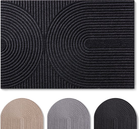 Blumtal Japandi Tapis de Porte - Antidérapant - Polyester 70 x 120 cm - Anthracite - Motif Arc