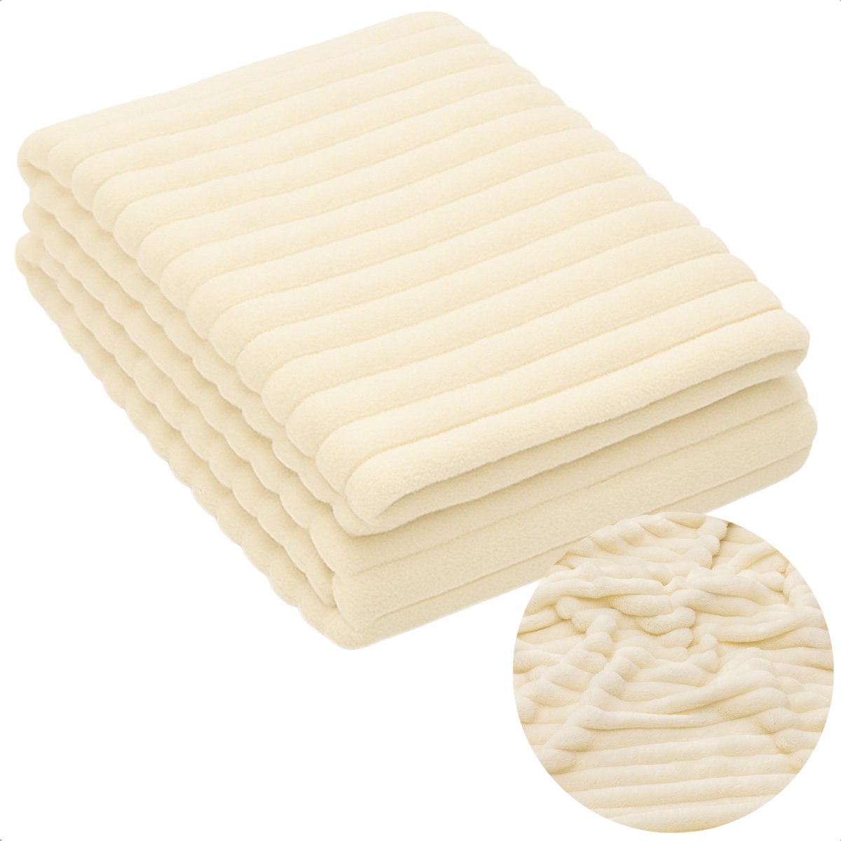 Cheqo Fleece Deken - 150x200 cm - Creme Kleur - Super Zacht - Plaid - Polyester - Wasbaar Op 30 Graden - Warme Deken - Comfortabele Deken - Dekentje - Stijvolle Deken NTB