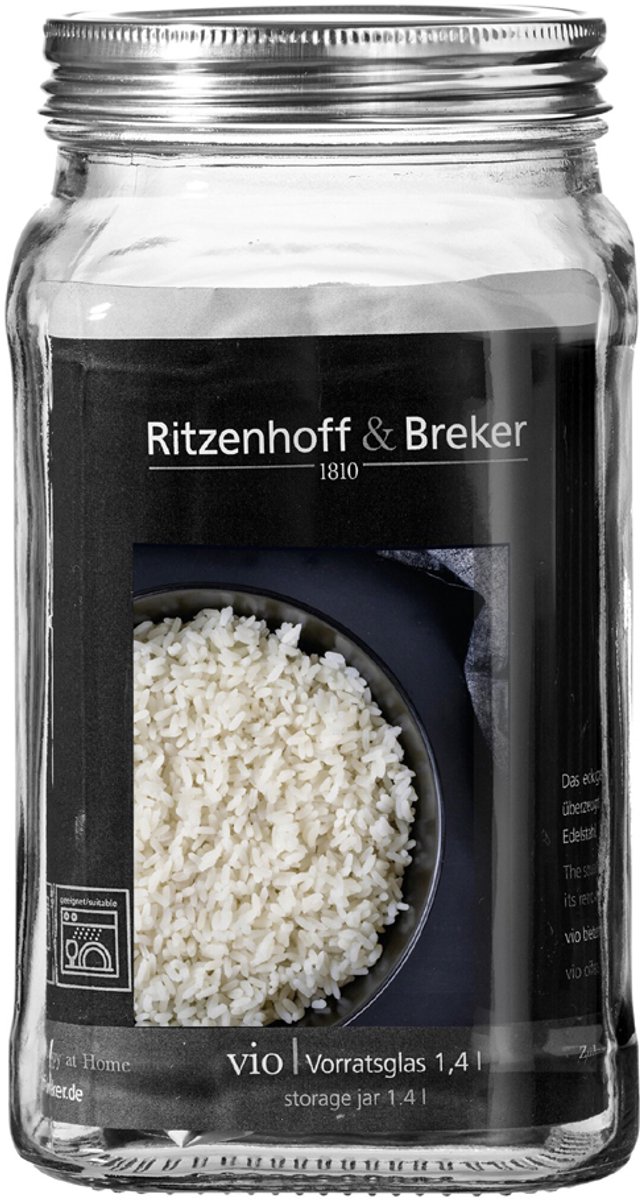 Ritzenhoff & Breker Vorratsglas VIO, eckig, 1,4 l aus Glas, mit Schraubverschlussdeckel aus Edelstahl, - 4 Stück (812138)
