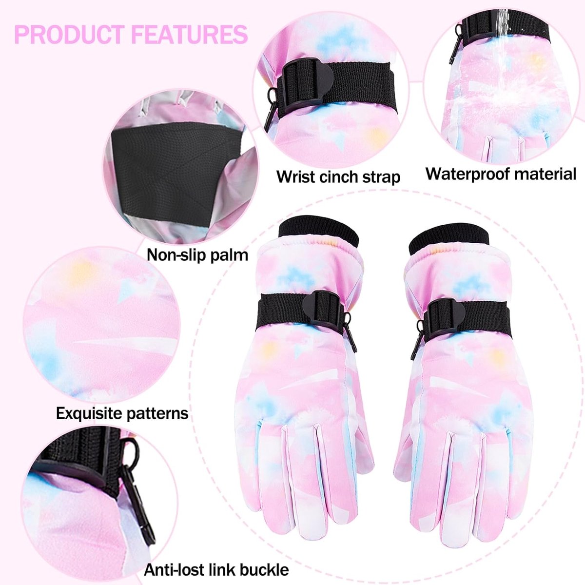 Unigear Skihandschoenen voor kinderen, waterdichte en winddichte sneeuwwanten, ademend, thermisch, warme winterhandschoenen voor jongens en meisjes van 1 tot 8 jaar