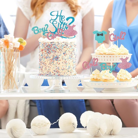 24 Blauwe Beer Cupcake Toppers – Babyshower En Gender Reveal Decoraties – Houten Stokjes, 6 Patronen – Feestaccessoires