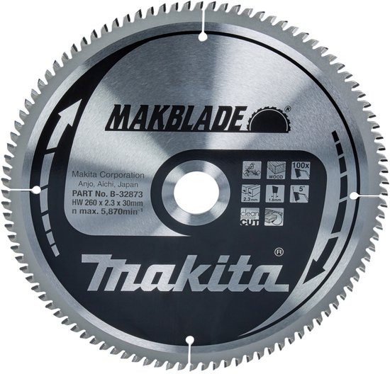 Makita B-09117 Makblade Cirkelzaagblad - 260 x 30 x 100T - Laminaat