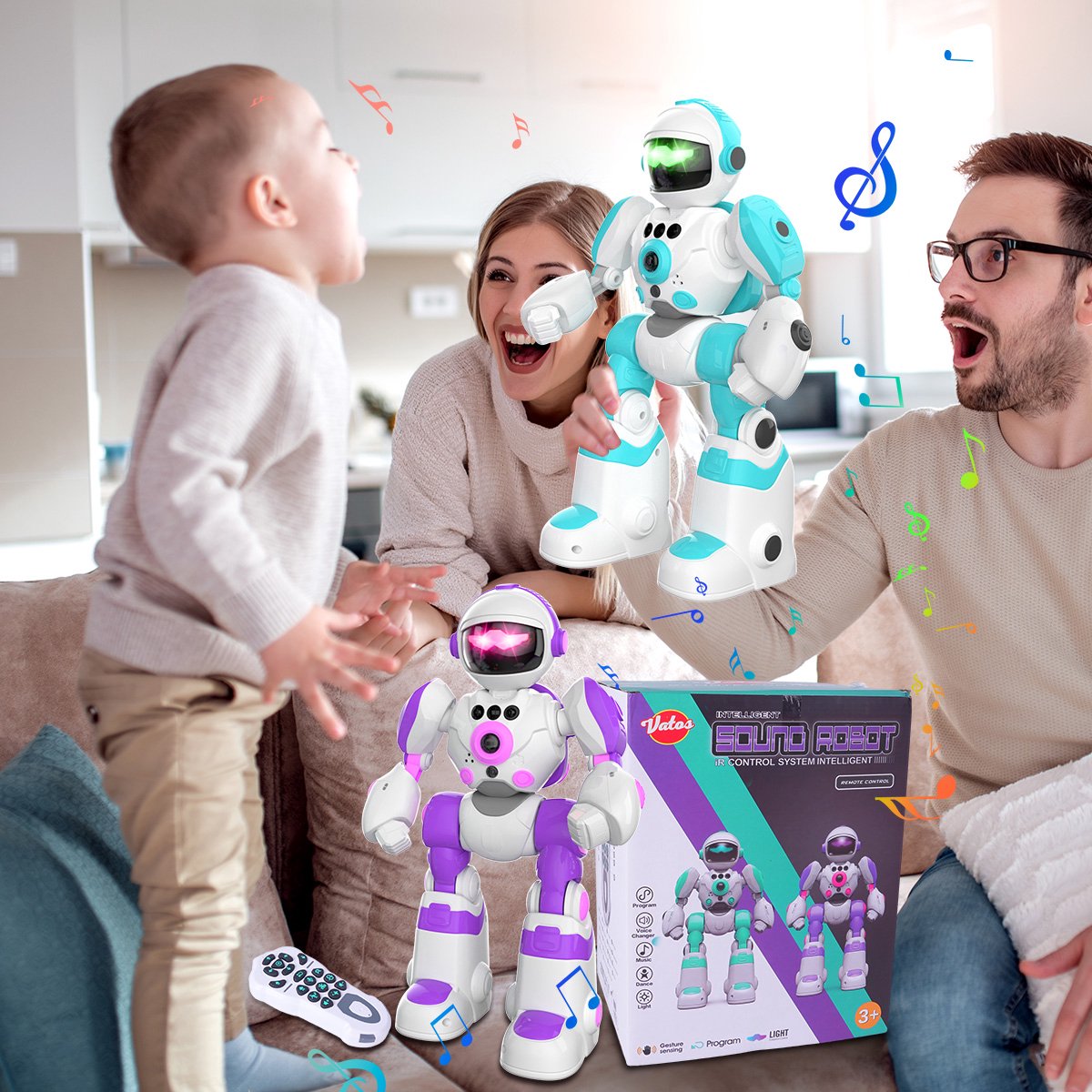 VATOS Robot kinderspeelgoed, oplaadbaar op afstand bestuurd met led-ogen, muziek, dans en gebarenherkenning, programmeerbaar voor jongens en meisjes vanaf 5, 6, 7, 8 jaar, cadeau voor jongens en VATOS Robot kinderspeelgoed, oplaadbaar op afstand bestuurd met led-ogen, muziek, dans en gebarenherkenning, programmeerbaar voor jongens en meisjes vanaf 5, 6, 7, 8 jaar, cadeau voor jongens en