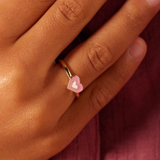 Lucardi Bague Kinder en argent plaqué or émail rose - Ring - Argent 925 - Couleur or - 13 / 41 mm