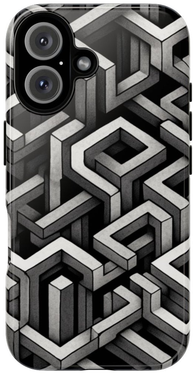 Monochrome Geometrisch Optisch Illusiepatroon – Telefoonhoesje Geschikt voor iPhone 16
