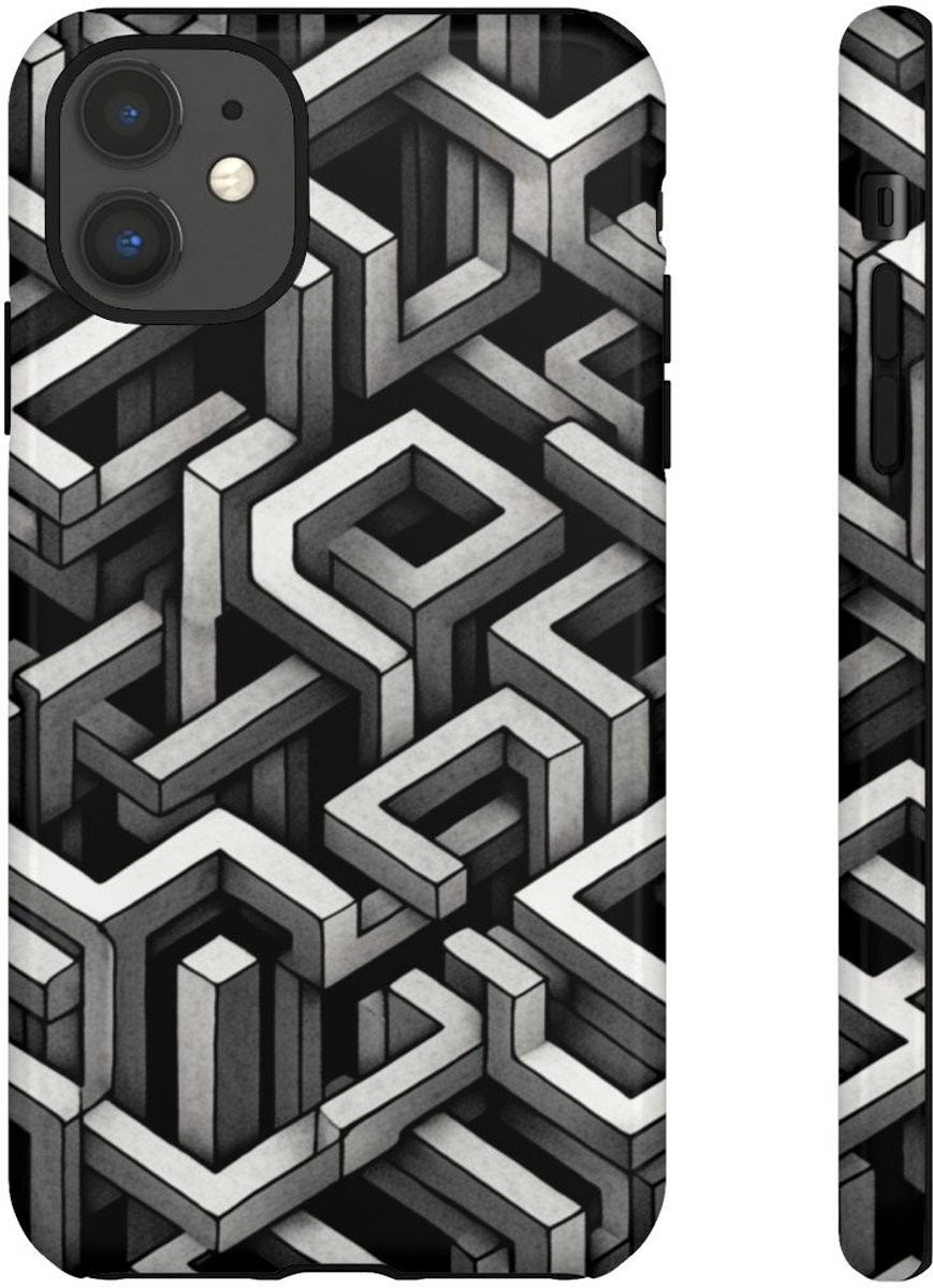 Monochrome Geometrisch Optisch Illusiepatroon – Telefoonhoesje Geschikt voor iPhone 11