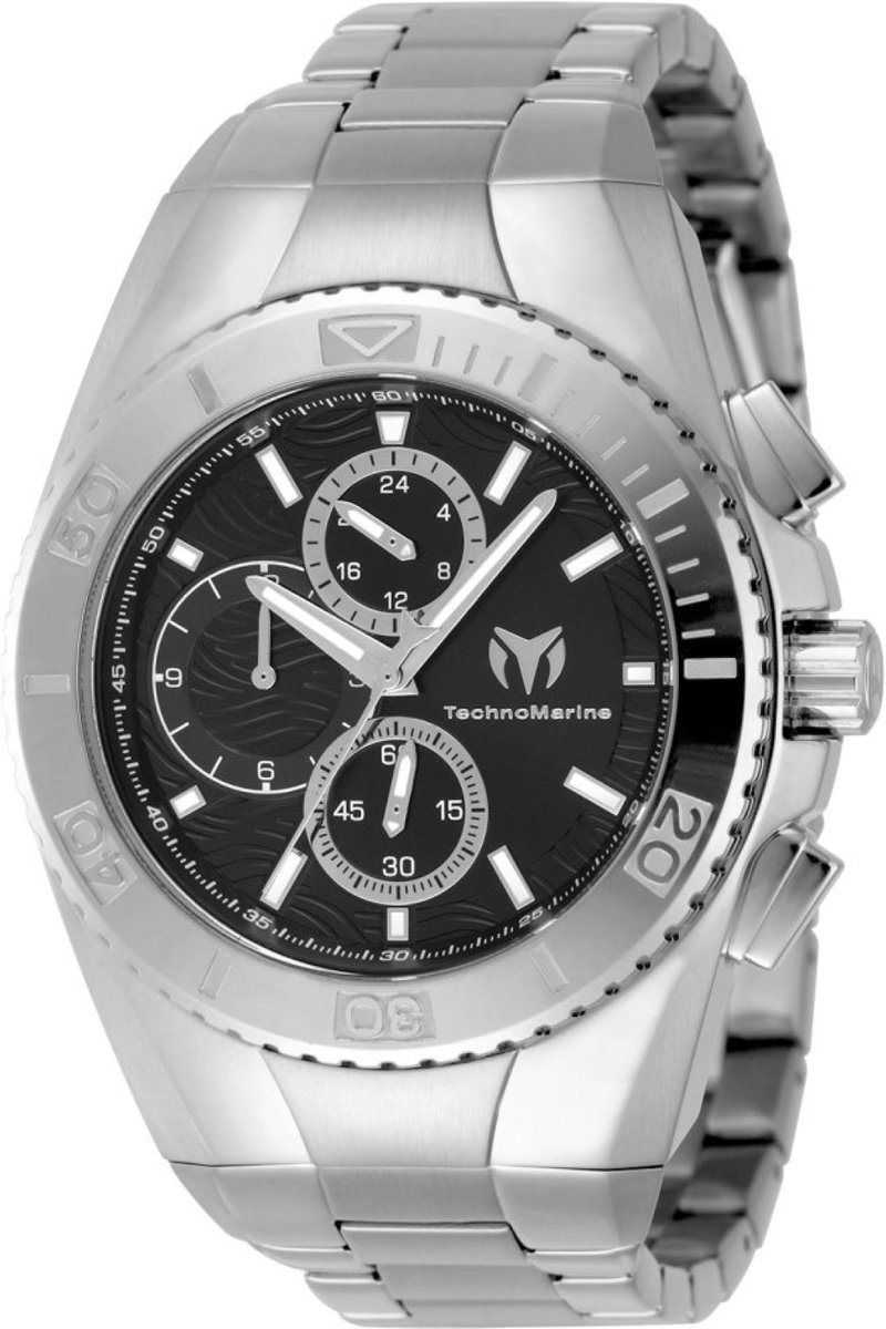 TechnoMarine Manta - Ocean TM-224021 Heren Horloge - Waterdicht - Analoog - Quartz Uurwerk - Roestvrij Staal met zwarte Wijzerplaat - 44mm