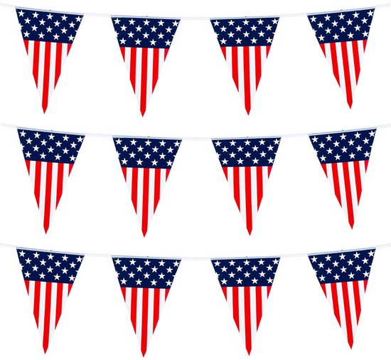 Boland Vlaggenlijn - 3x - vlaggetjes land Amerika - USA - 6 meter - slinger - kunststof - versiering - feestartikelen - thema avond