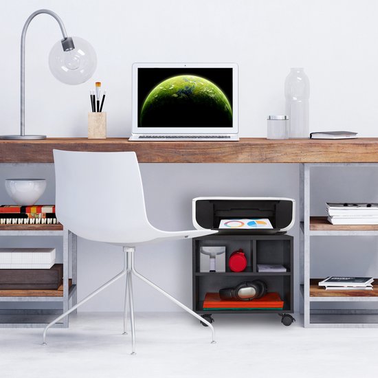 Relaxdays printer cabinet desk, 3 compartments, chipboard, printer stand, HxWxD: approx. 22.5 x 49 x 40 cm, black