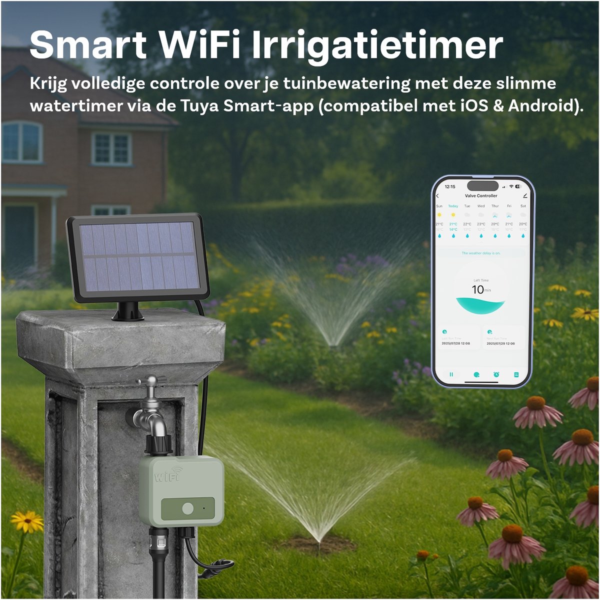 MMOBIEL Smart WiFi Irrigatietimer – Automatische Bewateringscomputer op Zonne-energie & USB – 30m Draadloos Bereik, Weerbestendig, Eenvoudige Installatie – Tuinsproeier voor Tuin & Gazon thumbnail 8