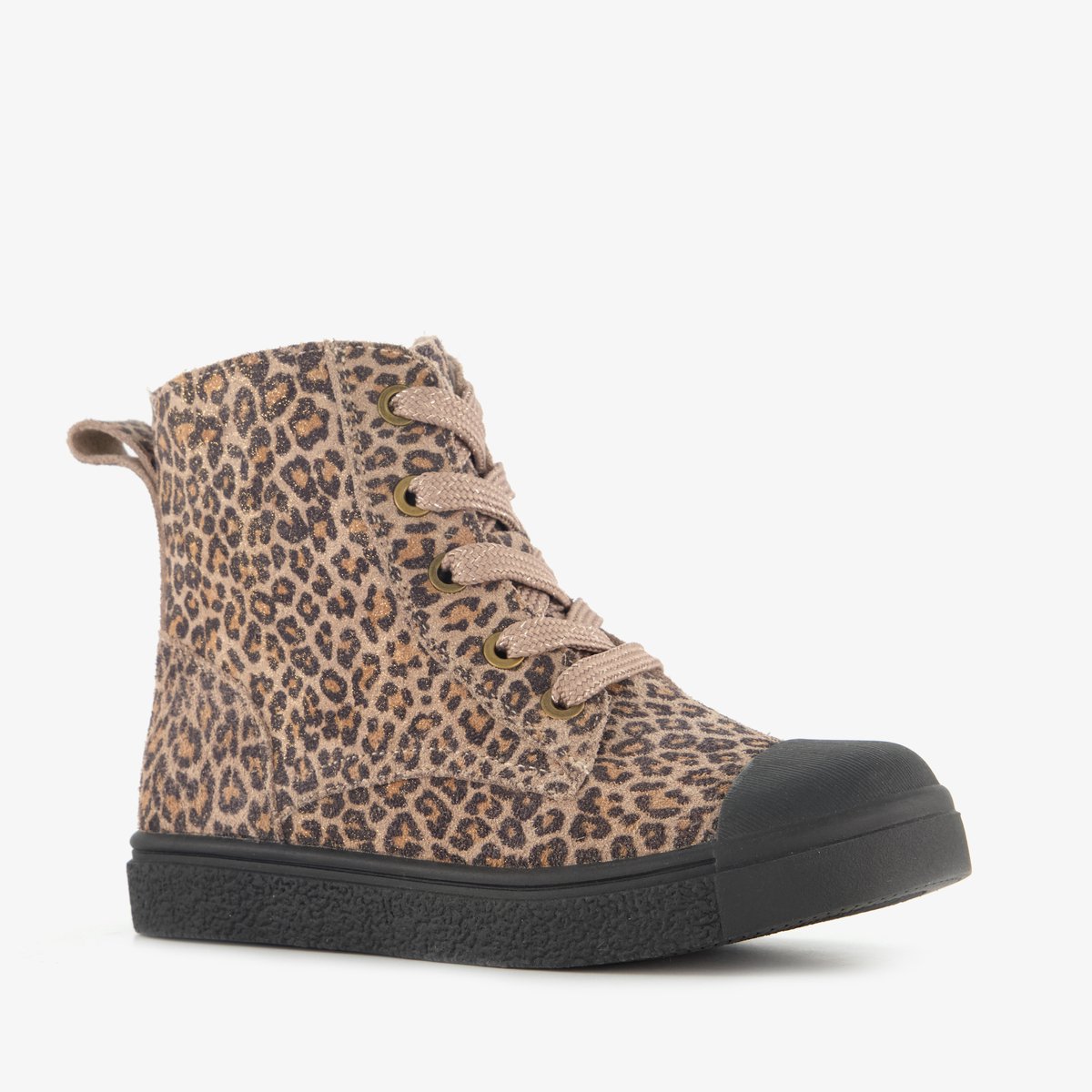 Stap leren meisjes veterschoenen met panterprint bruin - Maat 26 - Uitneembare zool