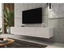 Promeubels - Tv meubel Cosenza - Wit hooglans - 200cm (2x 100cm) - Tv kast - Hangend of staand