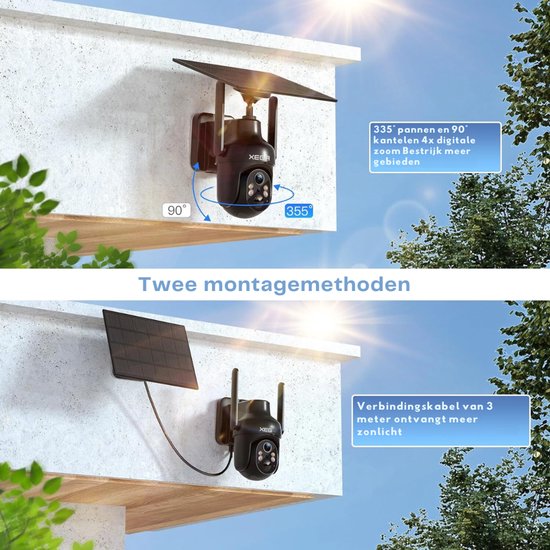 VIN® Camerabewaking Draadloos - Beveiligingscamera voor buiten Op zonne-energie - Camerabewaking - Dubbele Draadloze beveiligingscamera - Buiten Camera met nachtzicht - Bewakingscamera voor buiten - 2 Pack - Zwart van vin — afbeelding 5