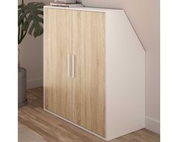 Vente-unique Kast voor onder een hellend dak 2 deuren - Wit en naturel - ADEZIO