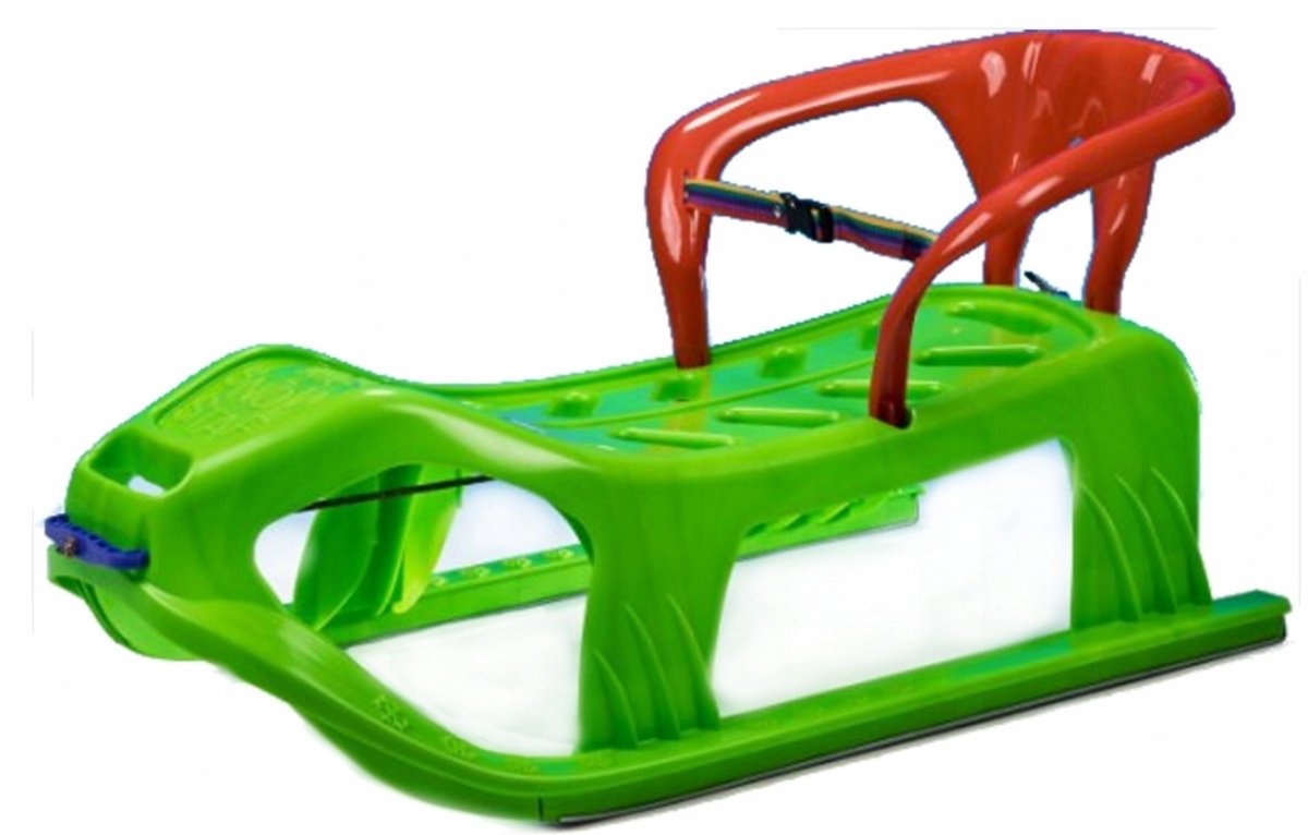 Tweepersoons slee met rugleuning en roestvrijstalen skids