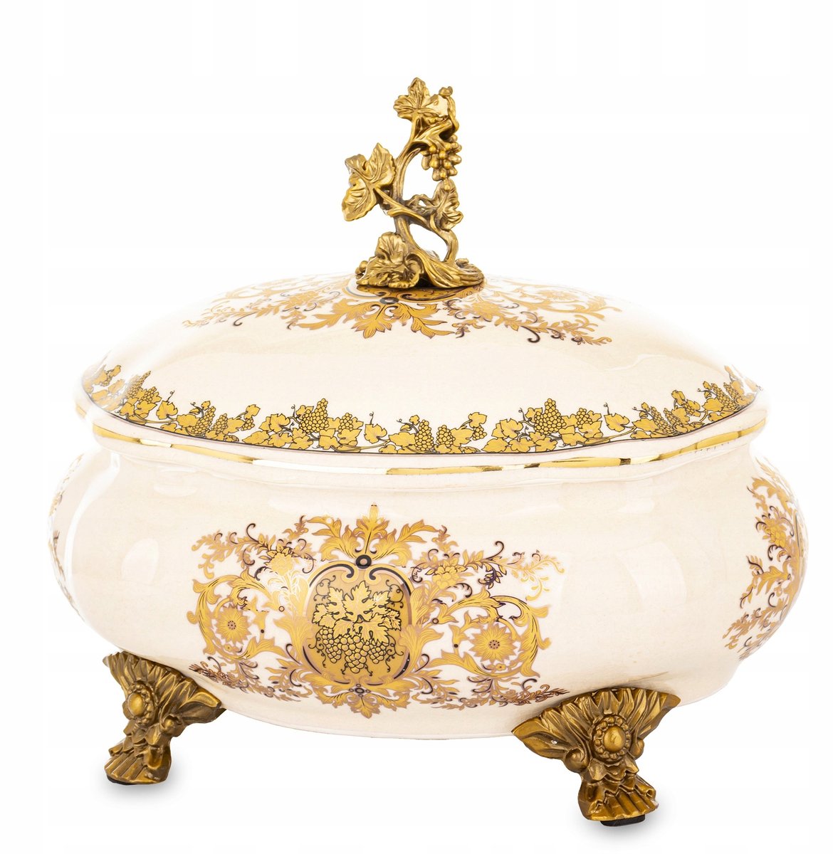 Retro Keramiek Sieradendoos - Vintage Goud & Wit Decoratie