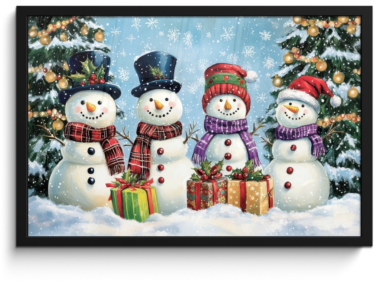 FrameYourWall Poster in lijst - Fotolijst 60x40 cm - Posters - Vrolijk - Sneeuw - Kleurrijk - Posterlijst zwart - Decoratie - Wanddecoratie woonkamer - Muurdecoratie slaapkamer