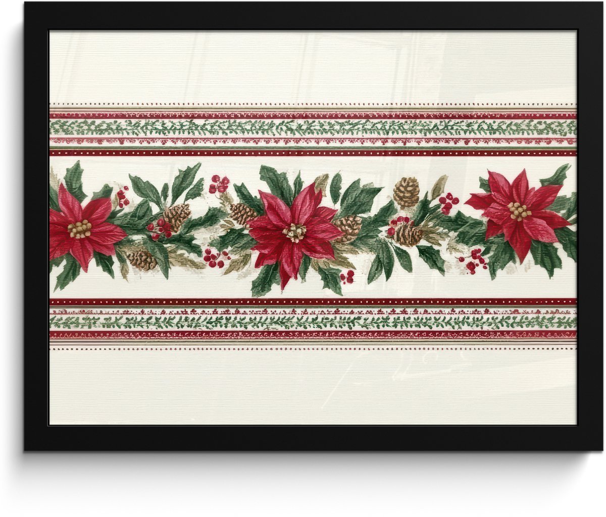FrameYourWall Poster in lijst - Fotolijst 40x30 cm - Posters - Kerststrook - Pointia - Rood - Groen - Posterlijst zwart - Decoratie - Wanddecoratie woonkamer - Muurdecoratie slaapkamer - Kerstversiering - Kerstdecoratie voor binnen - Kerstmis Kerststrook - Poinsettia - Rood - Groen