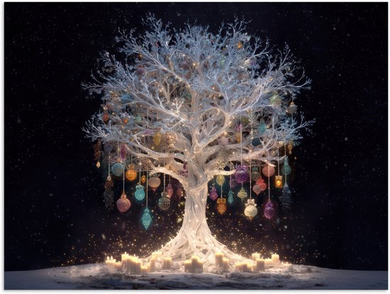 Poster 40x30 cm - Sneeuwboom - Lichtjes - Wit - Kleurrijk - Posters - Kamer decoratie - Wanddecoratie woonkamer - Muurdecoratie slaapkamer - Kerstversiering - Kerstdecoratie voor binnen - Kerstmis