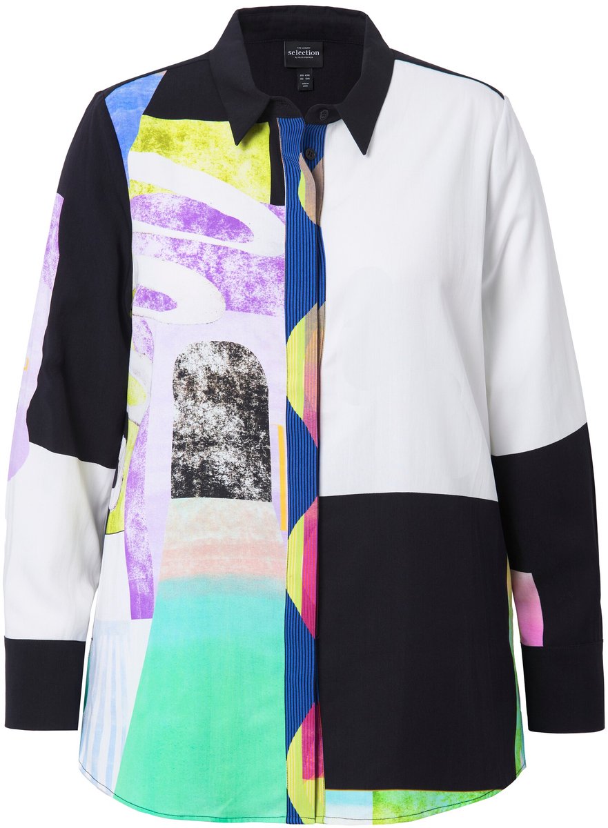 Ulla Popken - Dames - Lyocell blouse patchdesign overhemdkraag lange mouwen - Sneeuwwit - Maat 54+