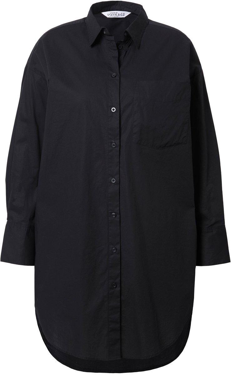 Studio Untold - Dames - Shirtblouse oversized knoopsluiting overhemdkraag - Zwart - Maat 50+