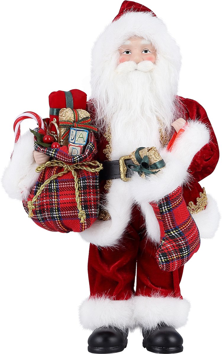 Uten GS19-1289 kerstman pop - Kerstbeelden & Figuren - Kerstman - Kerstdecoratie voor binnen - Kerstboomversiering - Hoogte 32.5cm