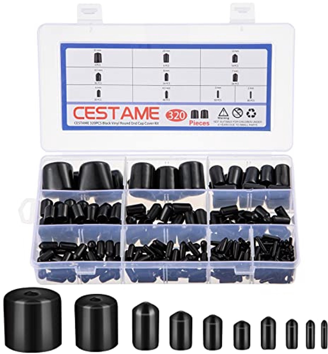 320 Rubber End Caps in 10 Maten - Zwarte Ronde Caps voor Bescherming en Decoratie