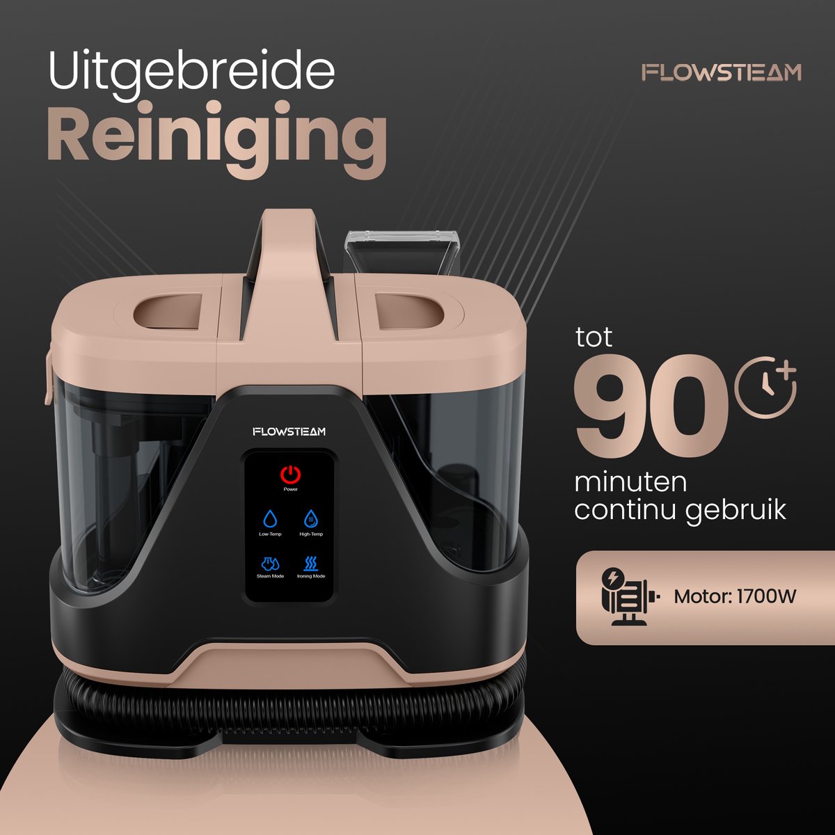 FLOWSTEAM® 6-in-1 Stoomreiniger PRO 1700W - Tapijtreiniger – Vlekkenreiniger – Handstomer – Zetelreiniger - 100°C Stoom - 4 Stoomstanden - 90 Minuten Stomen - 5M Snoer — cadeau in Cadeau-ideeën - foto 7