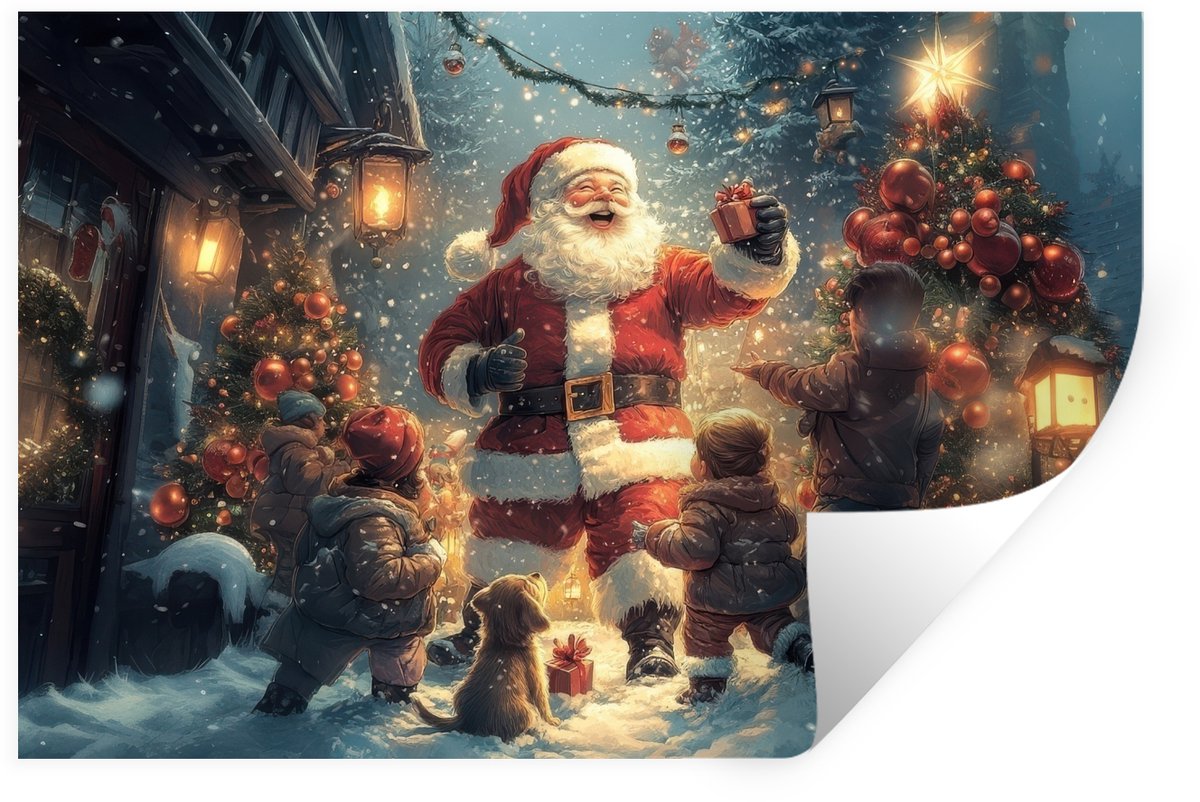 Muurstickers - Sticker Folie - Kerstvreugde - Sneeuw - Kleurrijk - 60x40 cm - Plakfolie - 