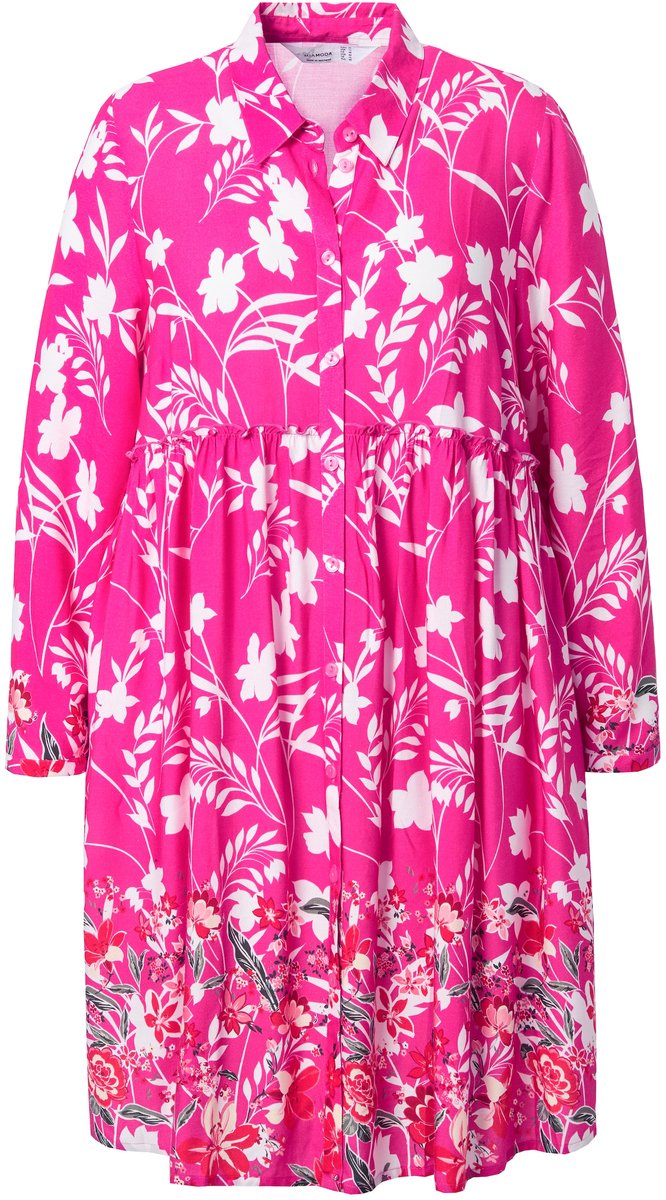 MIAMODA - Dames - Blouse A-lijn volant met bloemmotief - Hibiscusrood - Maat 50