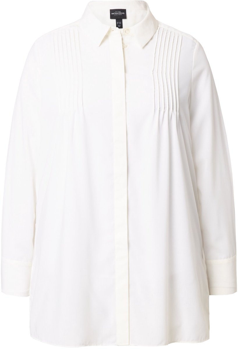 Ulla Popken - Dames - Blouse geplooide rug A-lijn overhemdkraag lange mouw - Sneeuwwit - Maat 42+