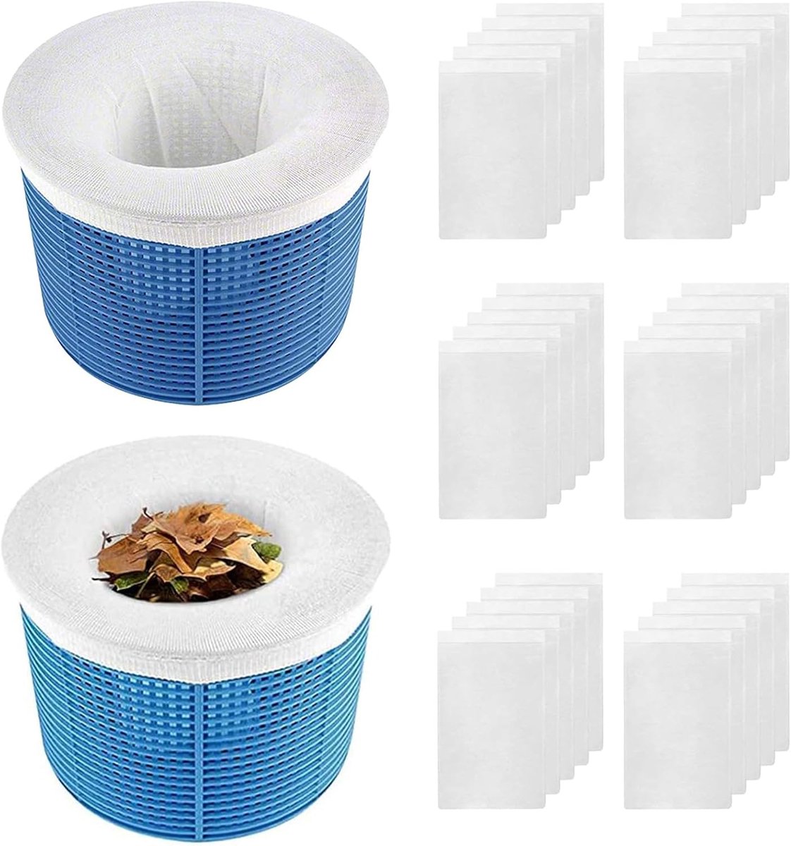 30 stuks skimmer net - skimmernet zwembad - filterskimmer van nylon, sokken, skimmer voor zwembad, filter, skimmer van nylon, herbruikbaar, filter voor zwembaden - mand niet inbegrepen - Wit