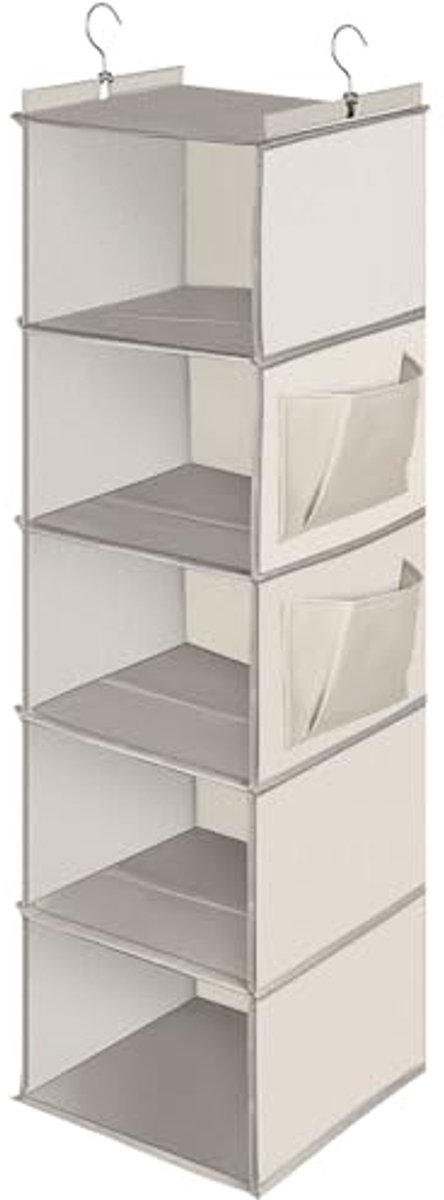 Organizer Hangkast met 5 Planken - Opvouwbare Kledingkast voor Slaapkamer - Beige