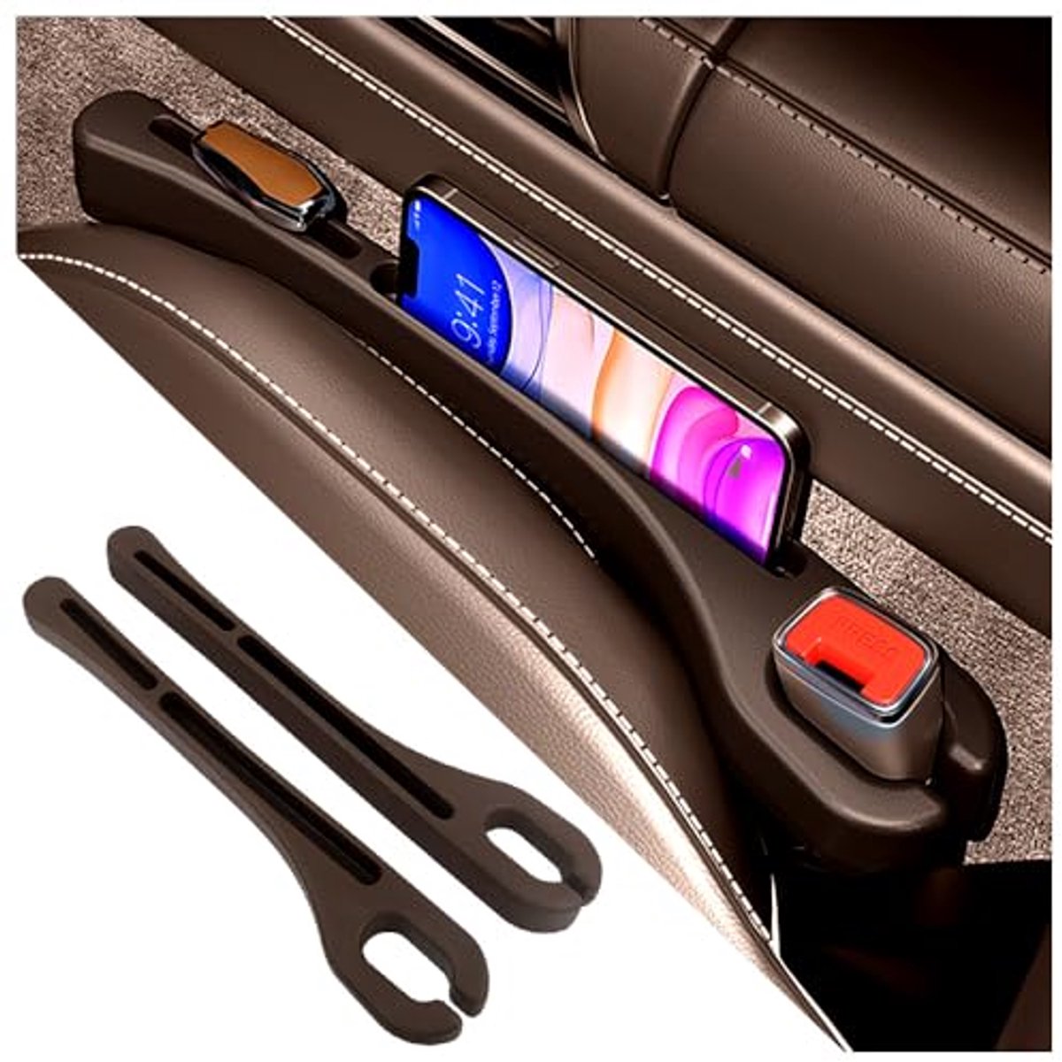 Image of 2 Stuks Auto Spleet Organizer met Telefoonhouder - Essentiële Auto Accessoires voor Veilige Ruimte