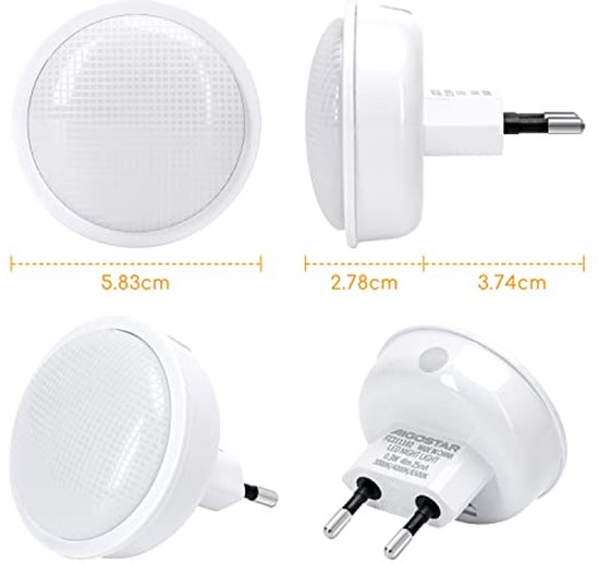 Nachtlampje voor kinderen met lichtsensor - LED Nachtlampjes (2 stuks) voor kamer, badkamer, hal en keuken van Auvon — afbeelding 2