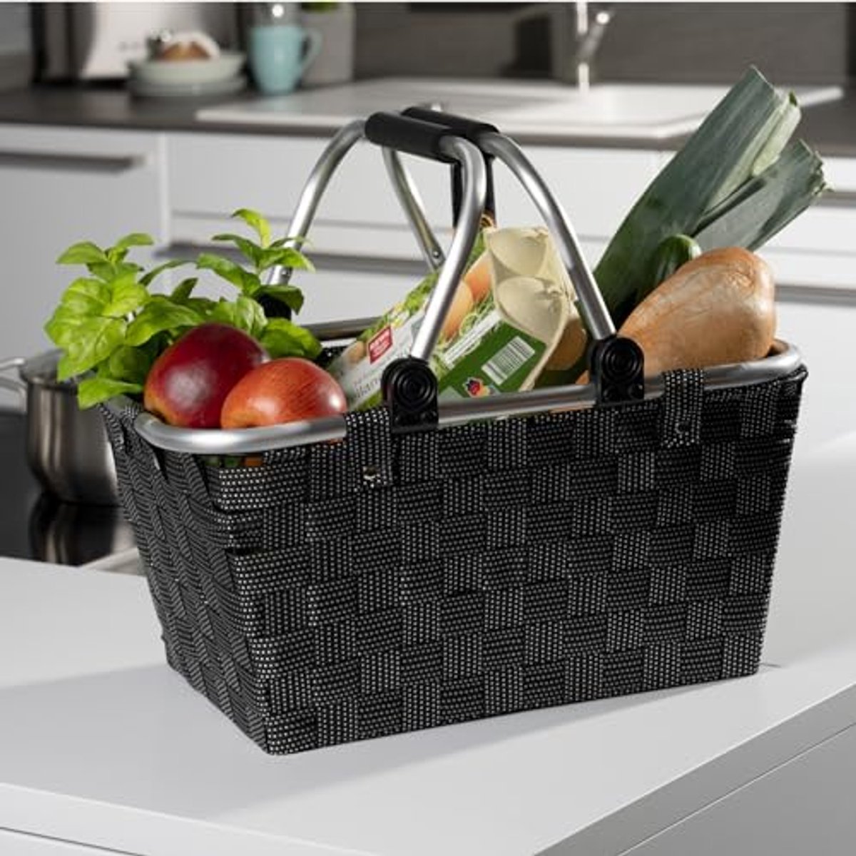 Winkelmand met Handvatten - 40 x 19,5 x 30 cm - Zwart - Kunststof Boodschappentas