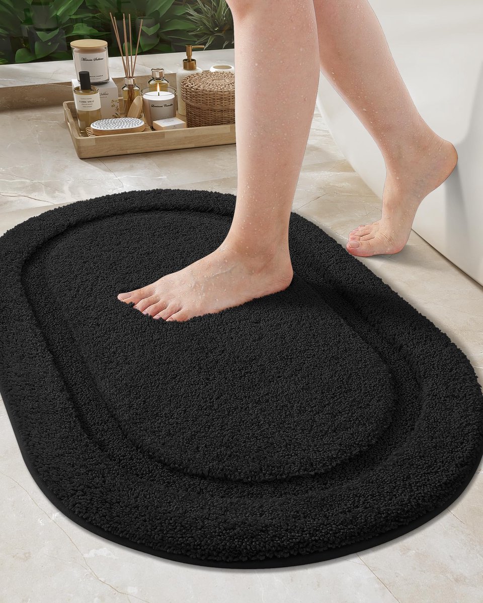 Azomor® Zwarte badmat van microvezel, wasbaar en anti-slip voor badkamer