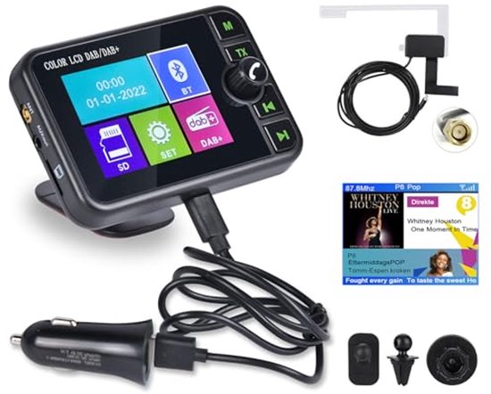 DAB Radio Adapter Voor Auto Met Bluetooth, FM-zender En Kleuren LCD Scherm 9101128314305
