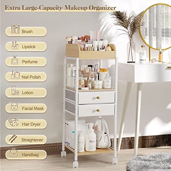 Generic Organiseur de maquillage avec miroir, organiseur de cosmétiques en plastique blanc - Prix pas cher | CI