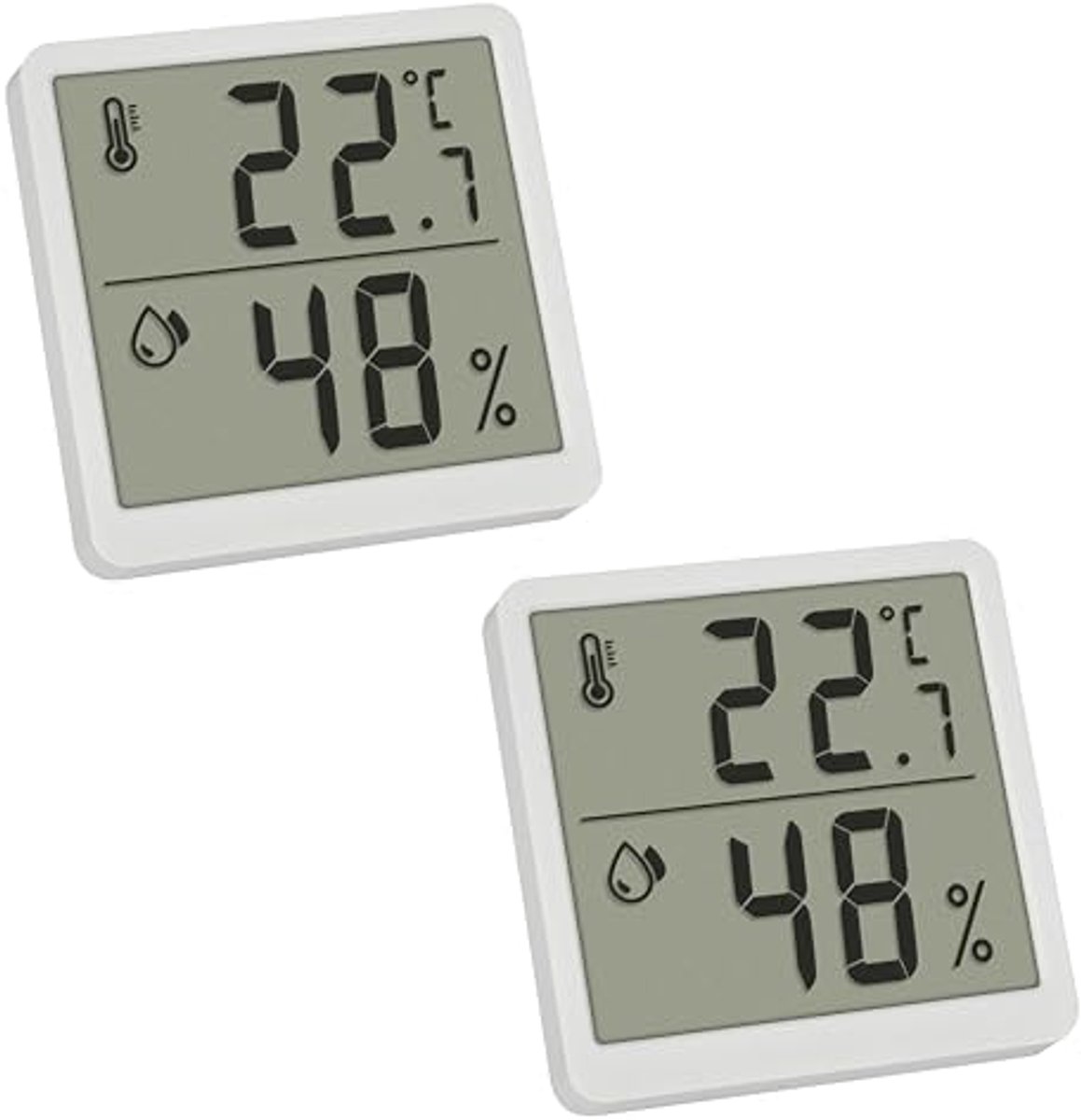Set van 2 Digitale Thermo-Hygrometers voor Binnen - Temperatuur en Vochtigheid Meter