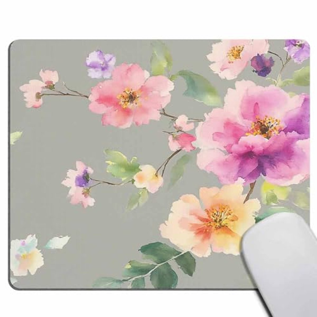 Kersenbloesem Muismat met Vintage Bloemenprint – Grijze Kleur