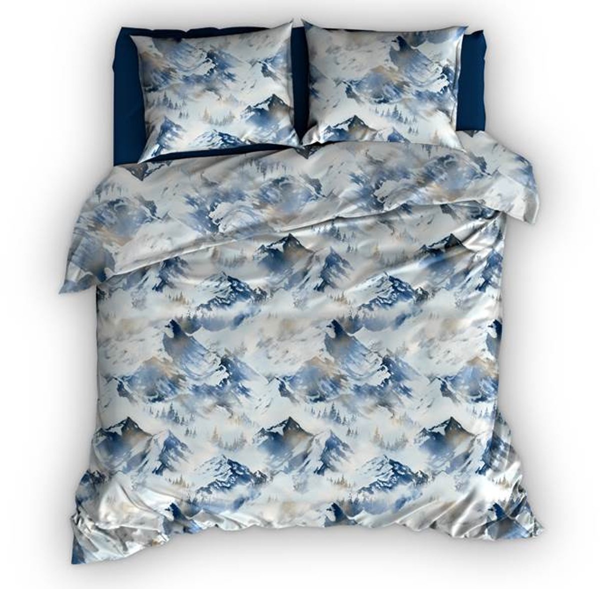 Romanette Peak Mountains Dekbedovertrek - Tweepersoons - 200x200/220 cm - Beige/Blauw