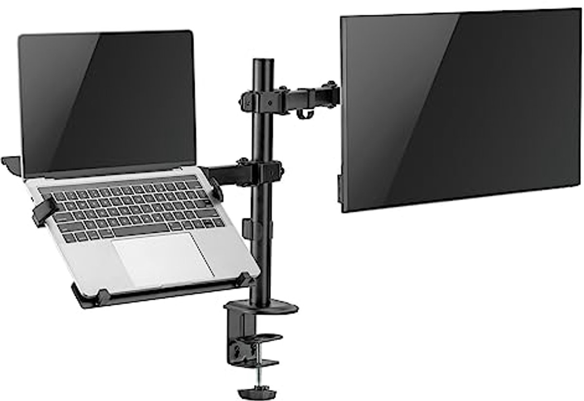 Ergonomische Monitorarm met Laptopstandaard voor 13 tot 32 inch Schermen - Kantelbaar en Draaibaar - Tafelhouder met Klem en Kabelmanagement